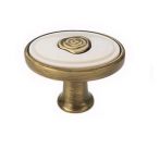 Buton oval bronz antic cu plastic bej cu ornament bronz antic, S.1897-32ZN31A78 