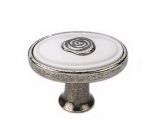 Buton oval argint antic cu plastic alb cu ornament argint antic, S.1897-32ZN29A4